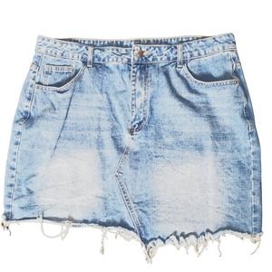 Asymmetrical Raw Hem Denim Mini Skirt